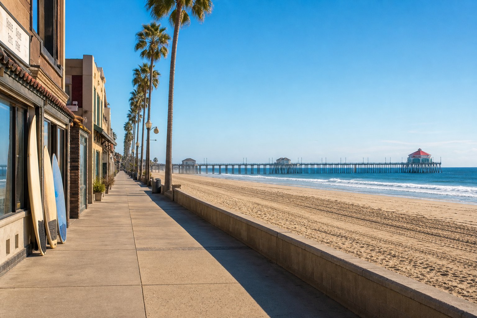 Huntington Beach, California pier, AI-generated representative image