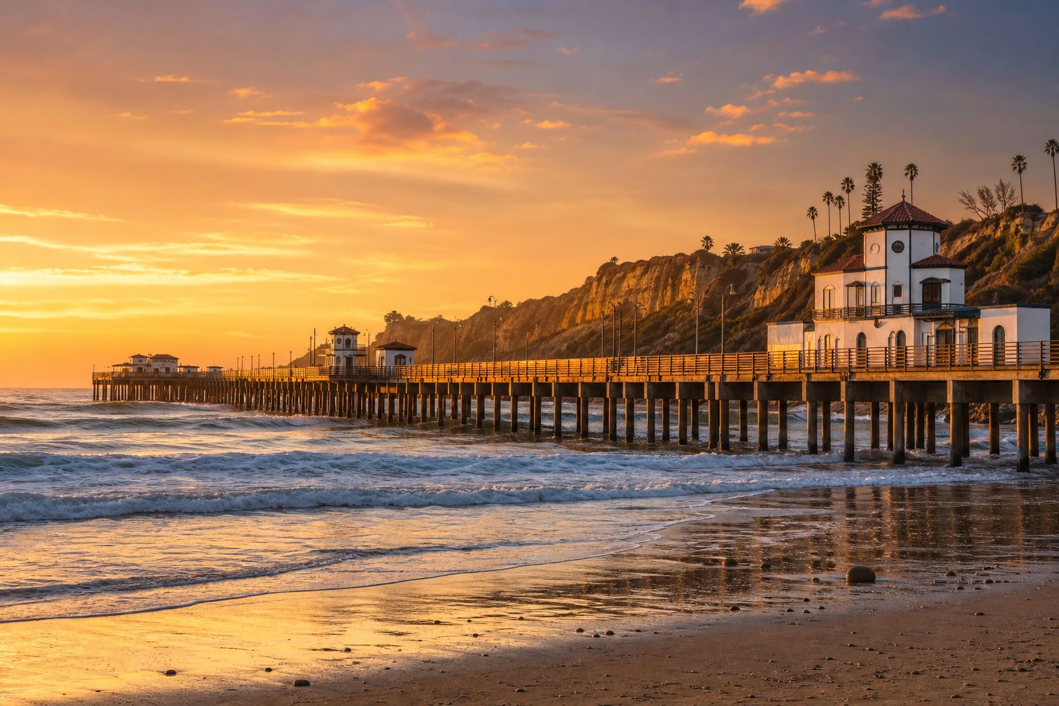 San Clemente, California coastline at sunset, AI-generated representative image