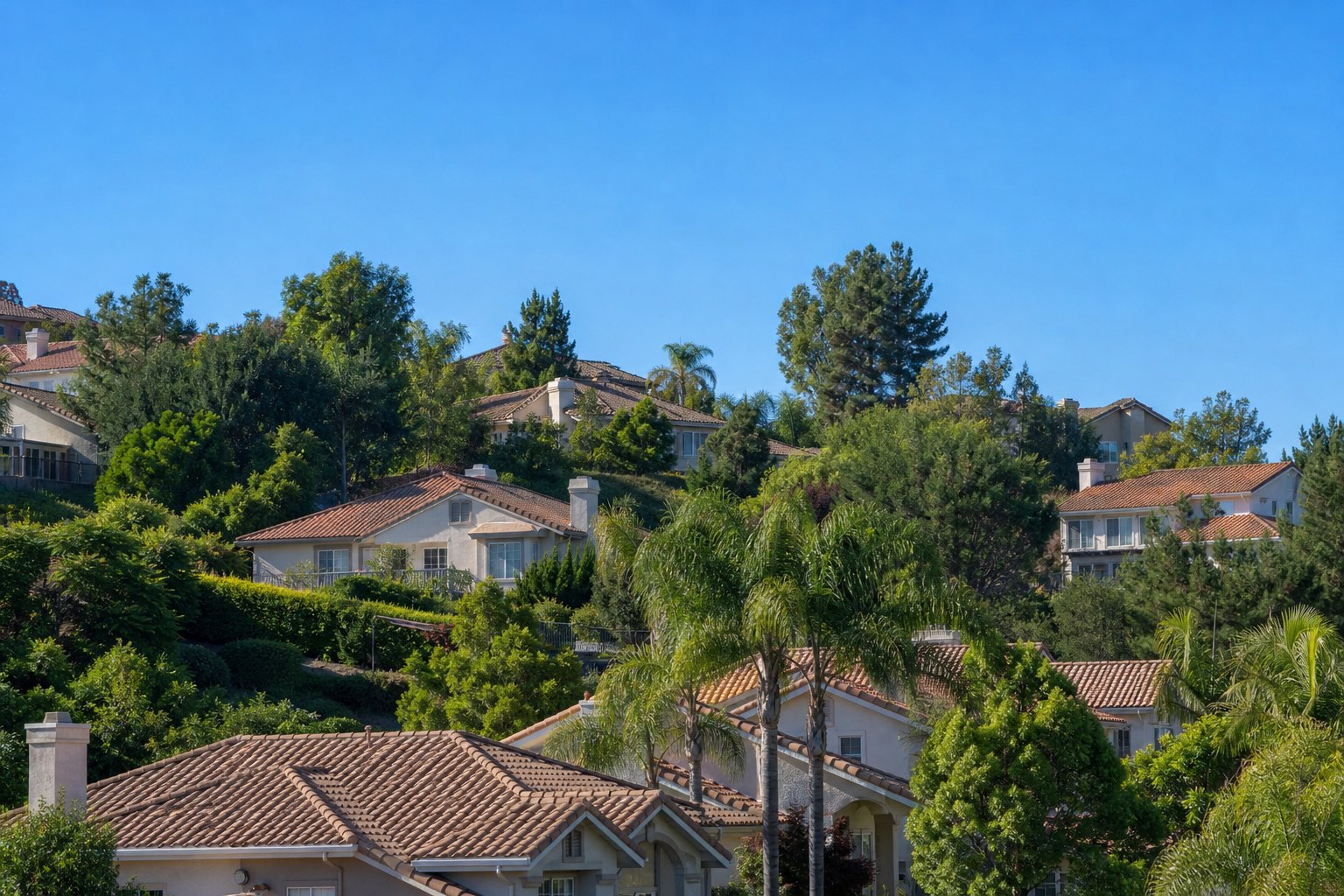 Anaheim Hills, California hillside homes, AI-generated representative image